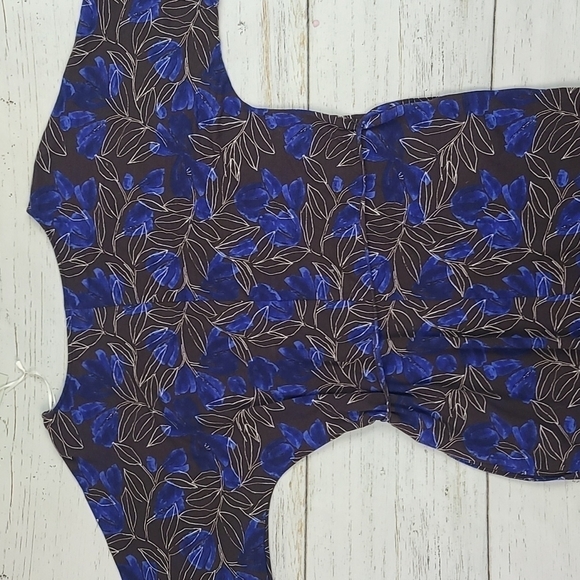 NWT Garnet Hill Blue Brown Patterned Midi Tie Waist Dress Size Small - Picture 10 of 11